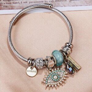 Women Exquisite Rhinestone Evil Eye Pendant Charm Bracelet